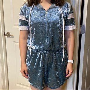 Blue Velvet Zip-up Romper